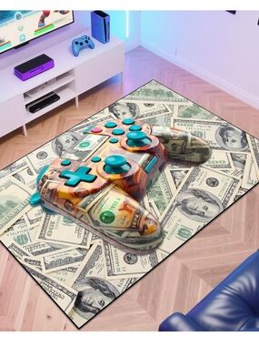 New Teen Area/Accent Rug! With 100 dollar bills & Game Controller (63" x 47")